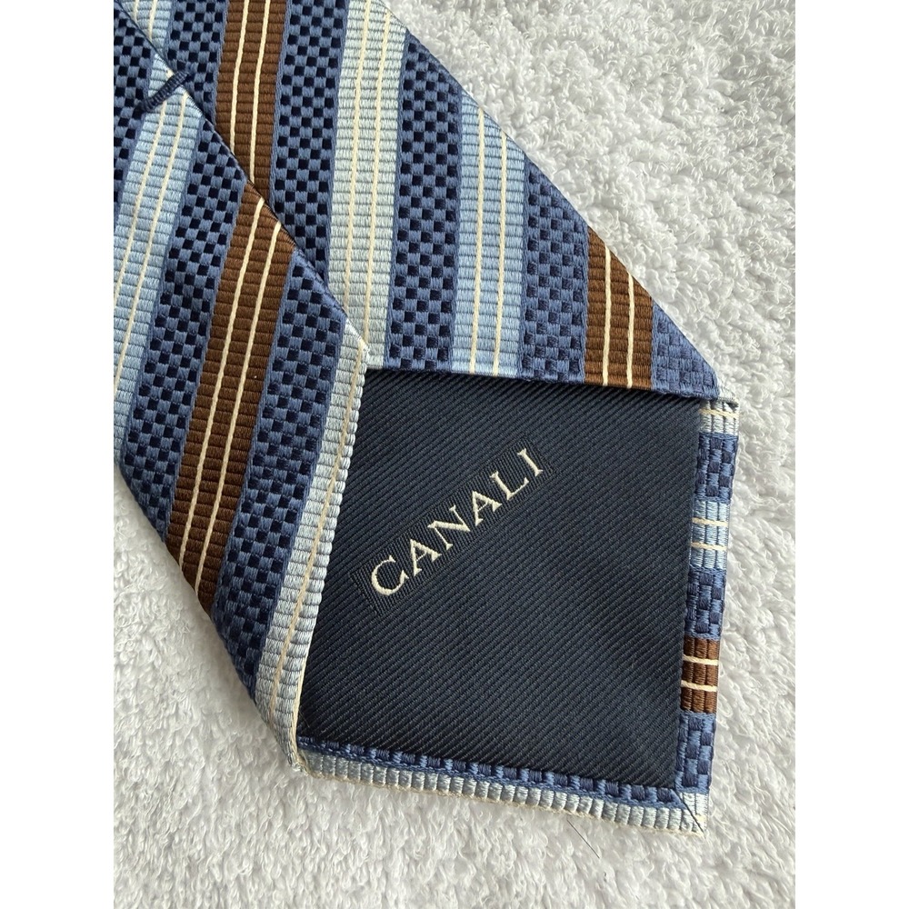 Canali Blue Regimental Stripes Woven Jacquard Repp 100% Silk Tie Tecktie Italy